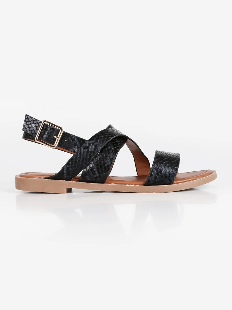 Sandali donna bassi pitonati - nero