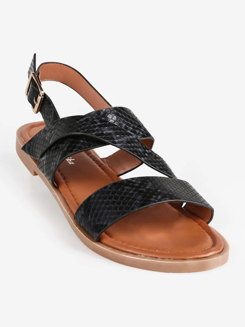 Sandali donna bassi pitonati - nero