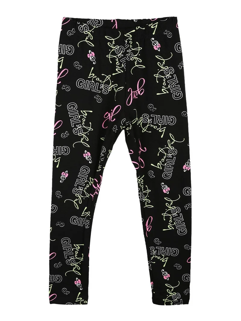 Leggings da bambina con scritte - nero