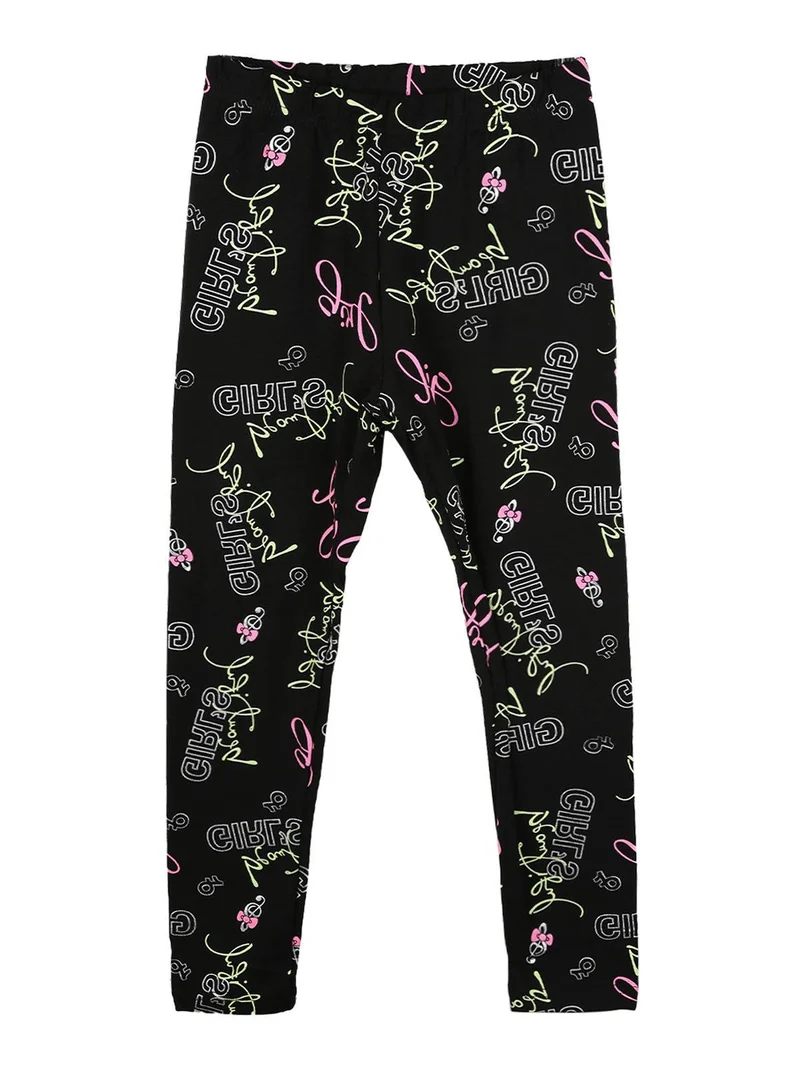 Leggings da bambina con scritte - nero