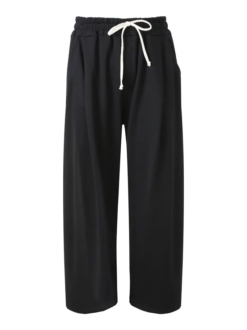 Pantaloni da uomo oversize a gamba larga con coulisse - nero