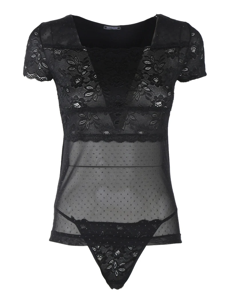 Coordinato intimo donna con top in tulle e tanga - nero