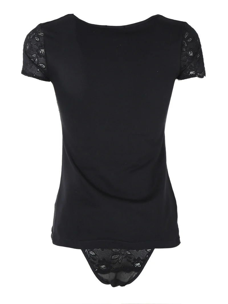 Coordinato intimo donna con top in tulle e tanga - nero