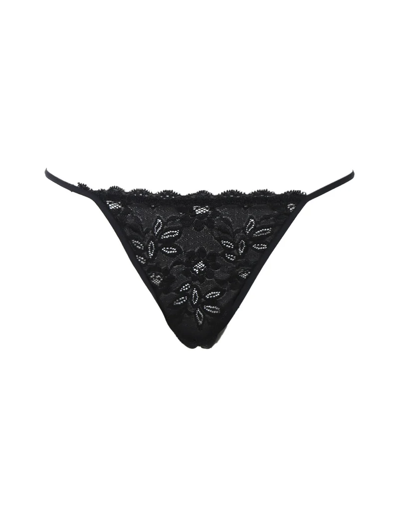 Coordinato intimo donna con top in tulle e tanga - nero