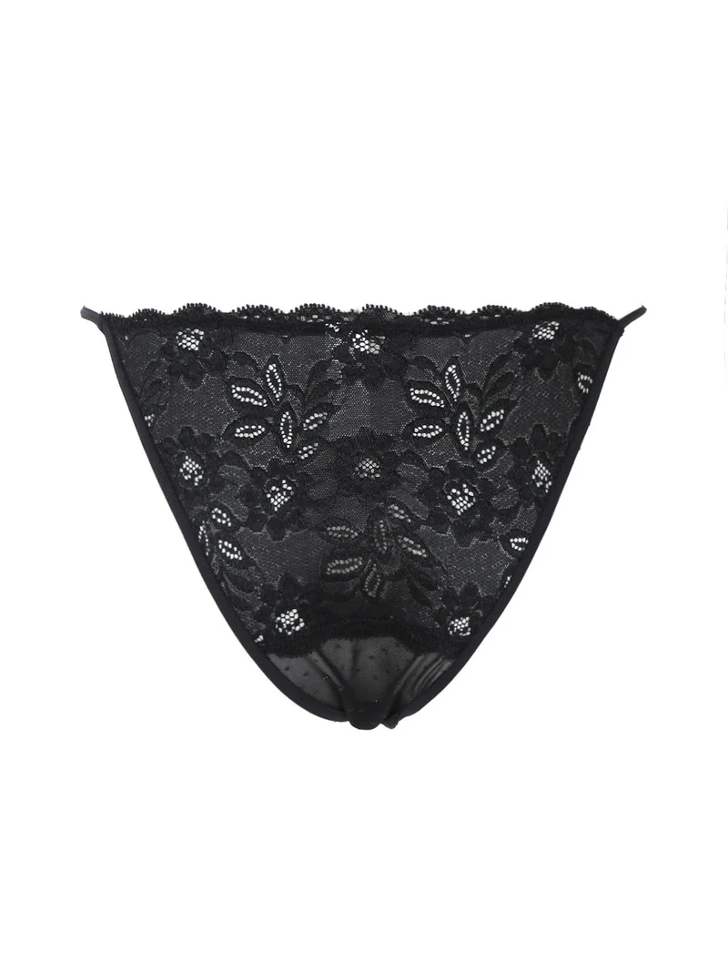 Coordinato intimo donna con top in tulle e tanga - nero