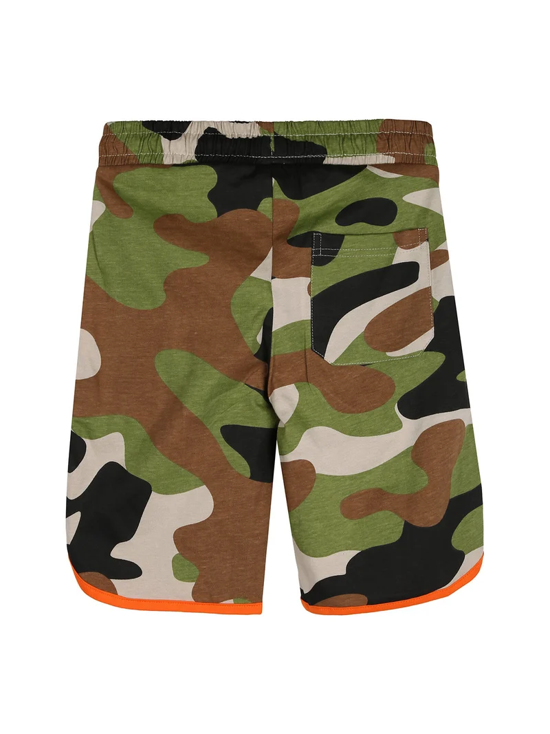 Completo corto da bambino in cotone con t-shirt e bermuda mimetici - nero