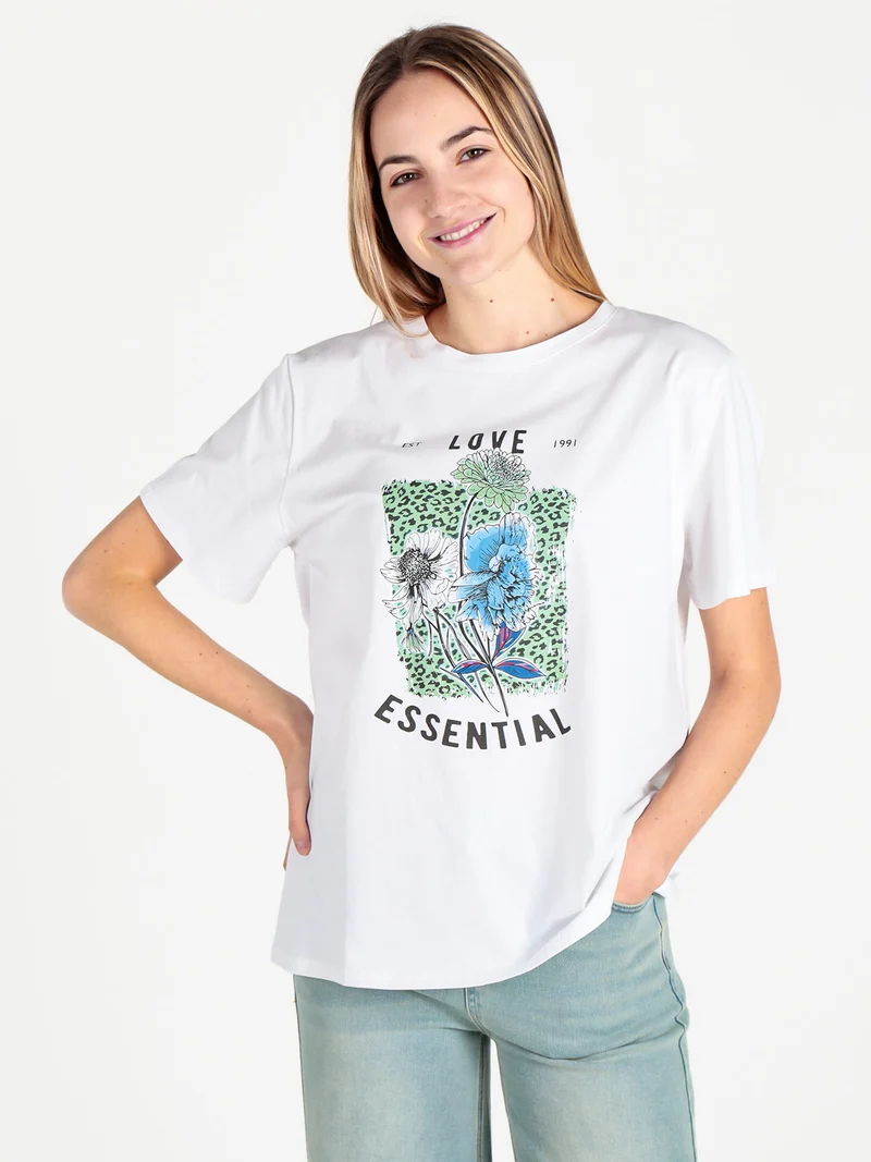 T-shirt donna oversize con stampa fiori - verde