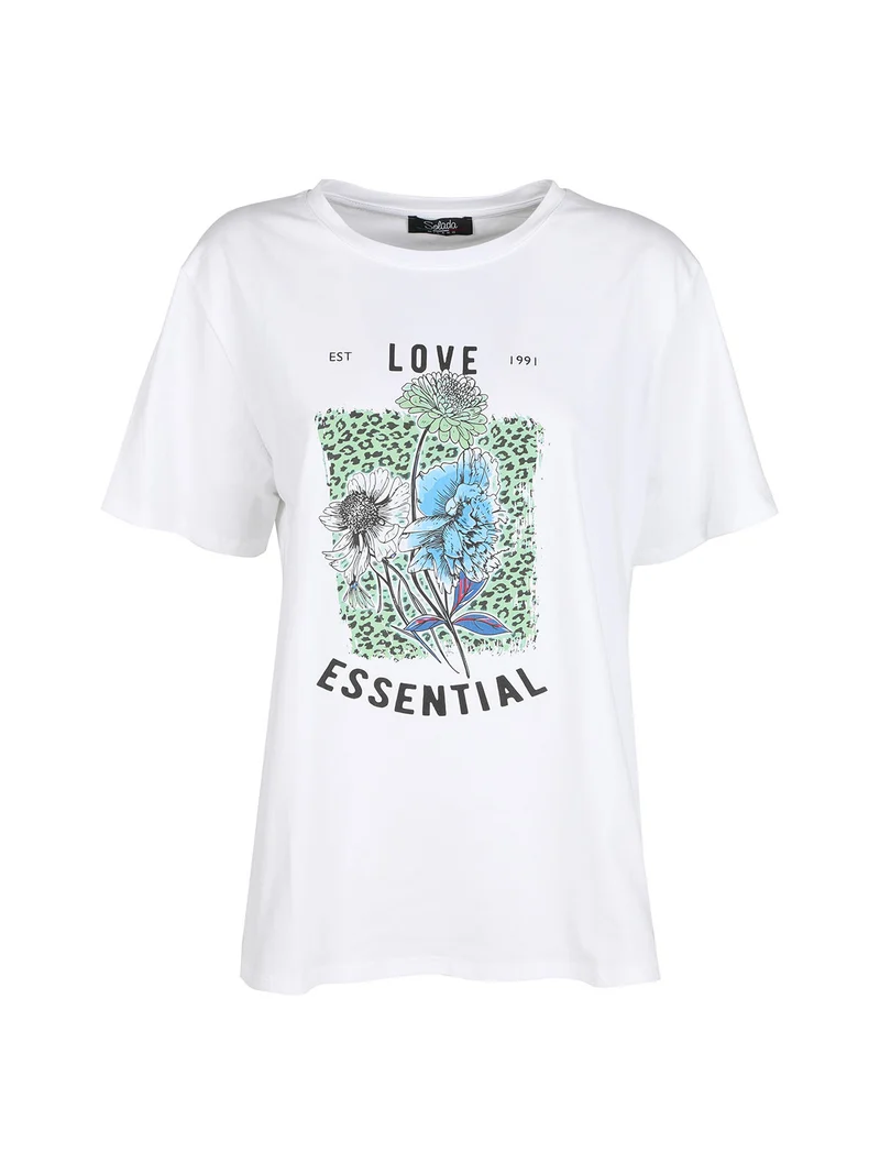 T-shirt donna oversize con stampa fiori - verde
