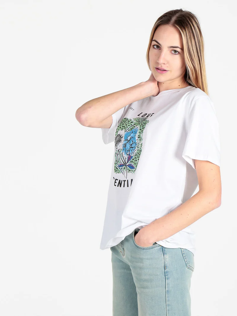 T-shirt donna oversize con stampa fiori - verde