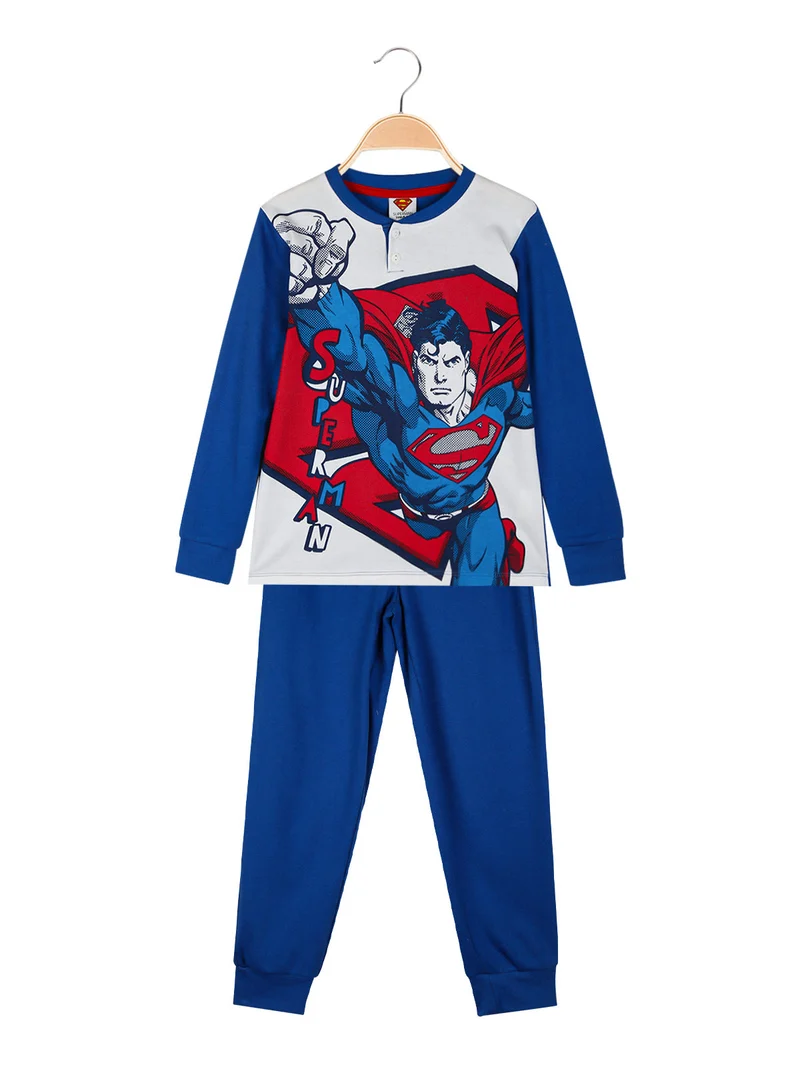 Pigiama lungo da bambino in cotone interlock - blu