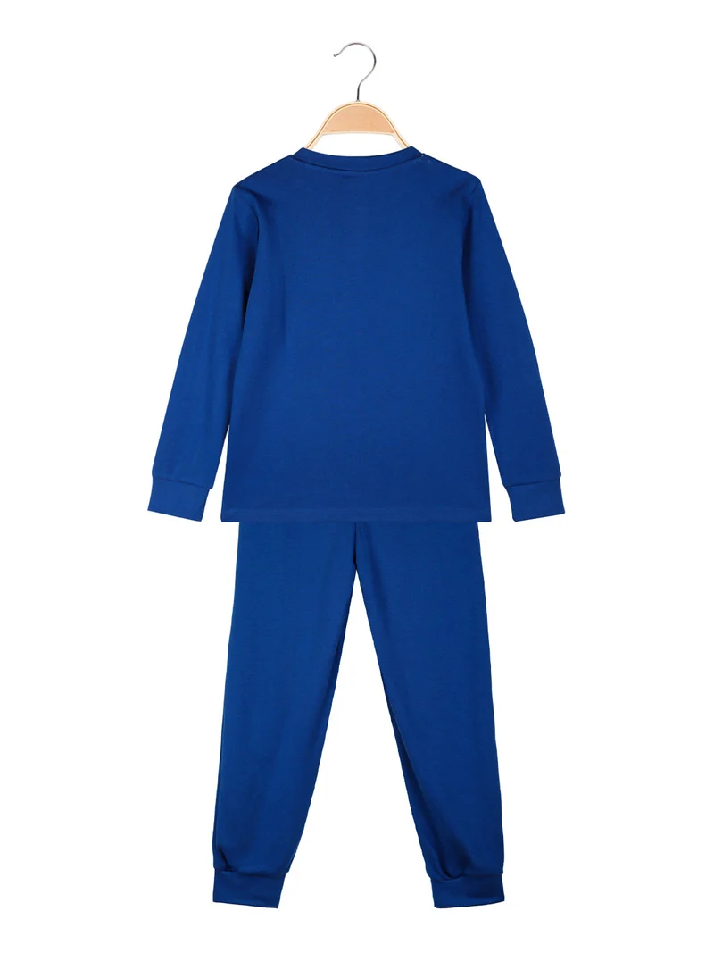 Pigiama lungo da bambino in cotone interlock - blu