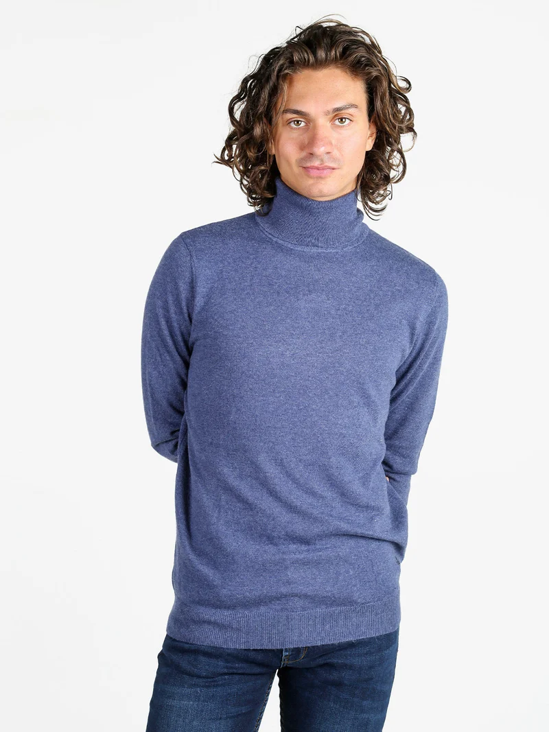 Maglione dolcevita da uomo in misto lana - blu