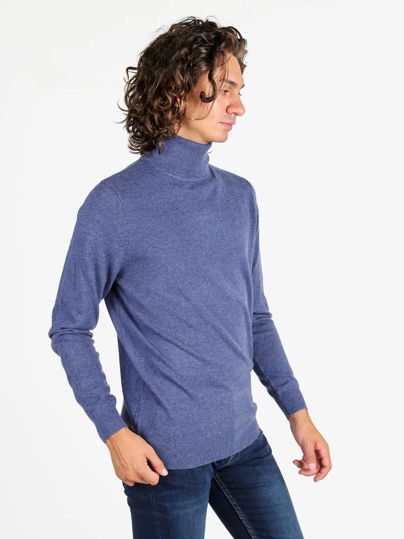Maglione dolcevita da uomo in misto lana - blu