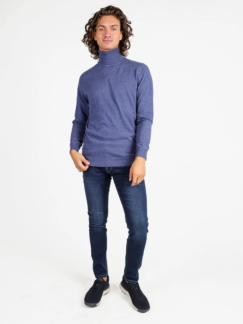 Maglione dolcevita da uomo in misto lana - blu
