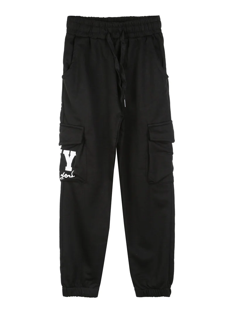 Pantaloni sportivi da bambino con tasconi laterali e interno felpato - nero
