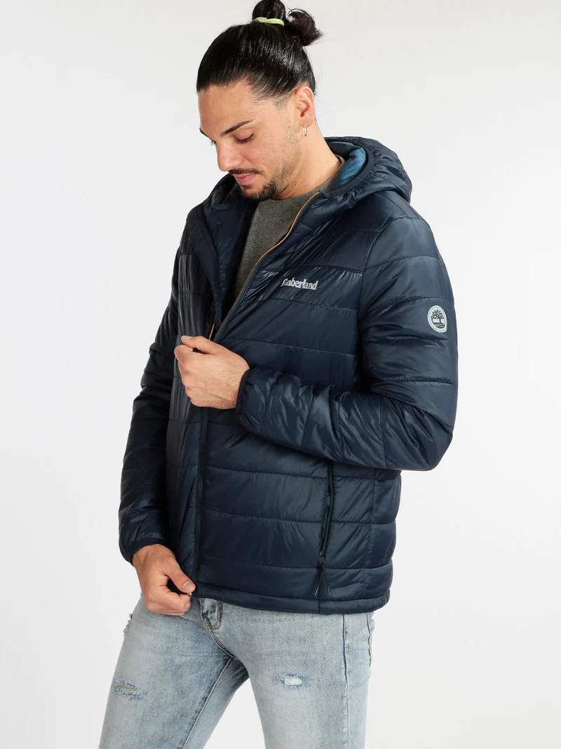 Giubbotto imbottito da uomo con cappuccio - blu scuro