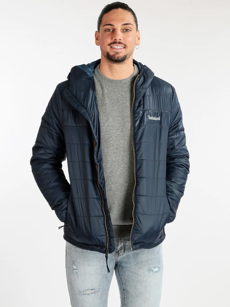 Giubbotto imbottito da uomo con cappuccio - blu scuro