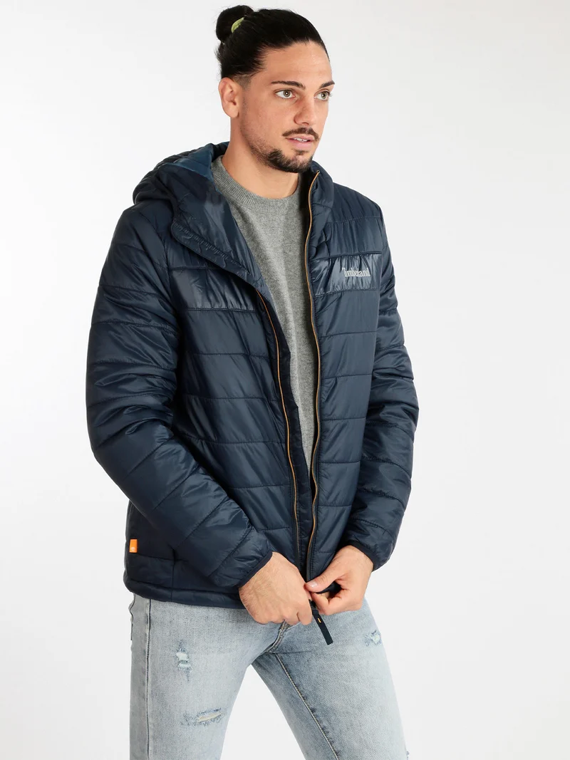 Giubbotto imbottito da uomo con cappuccio - blu scuro