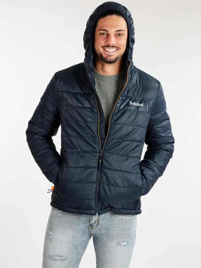 Giubbotto imbottito da uomo con cappuccio - blu scuro