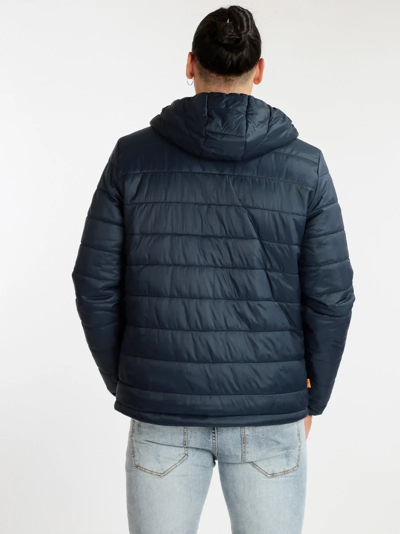 Giubbotto imbottito da uomo con cappuccio - blu scuro