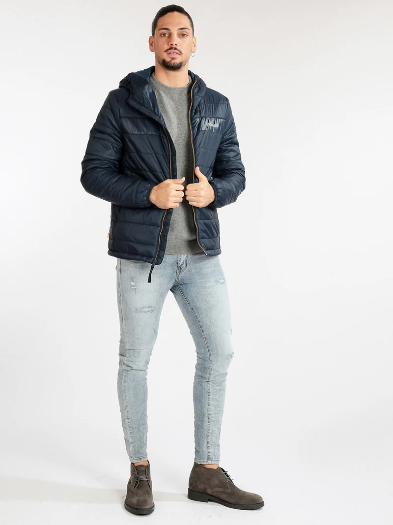 Giubbotto imbottito da uomo con cappuccio - blu scuro