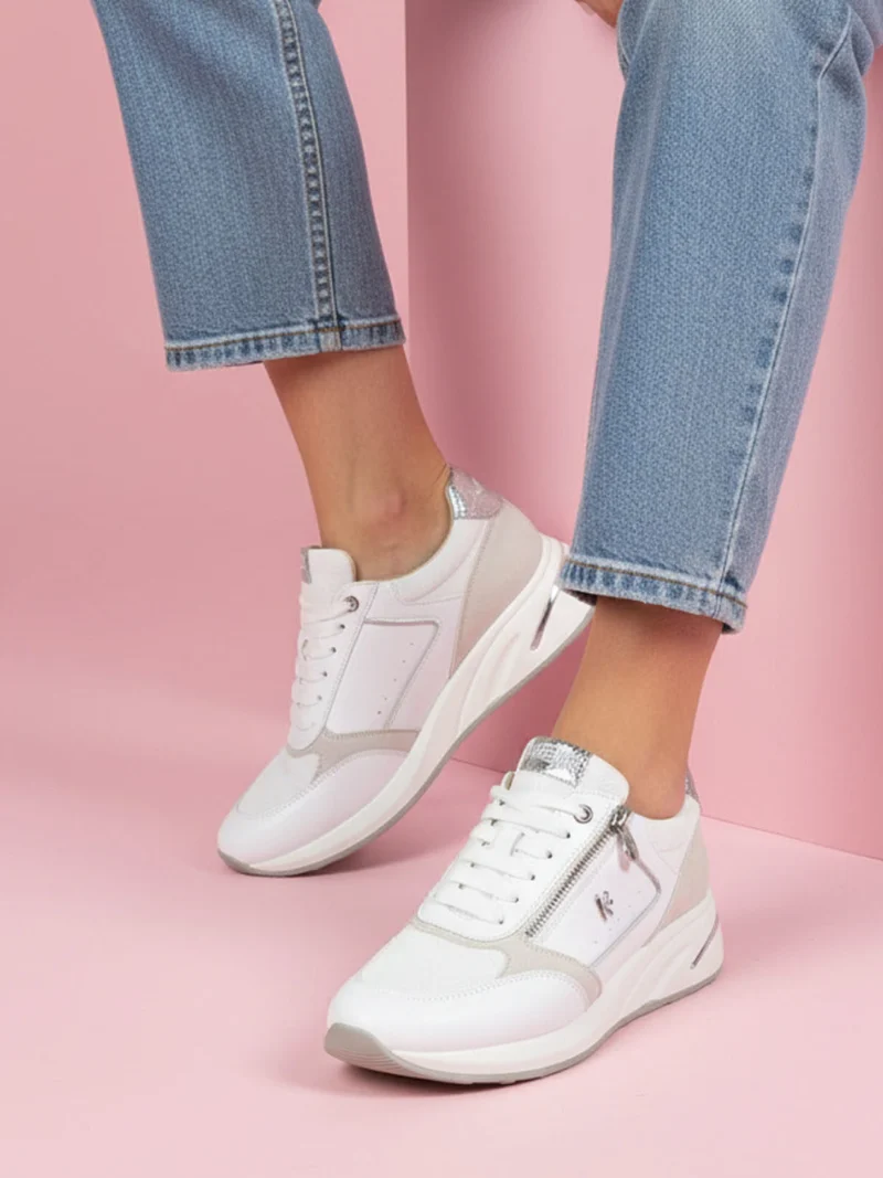 Sneakers donna con zeppa e zip - bianco