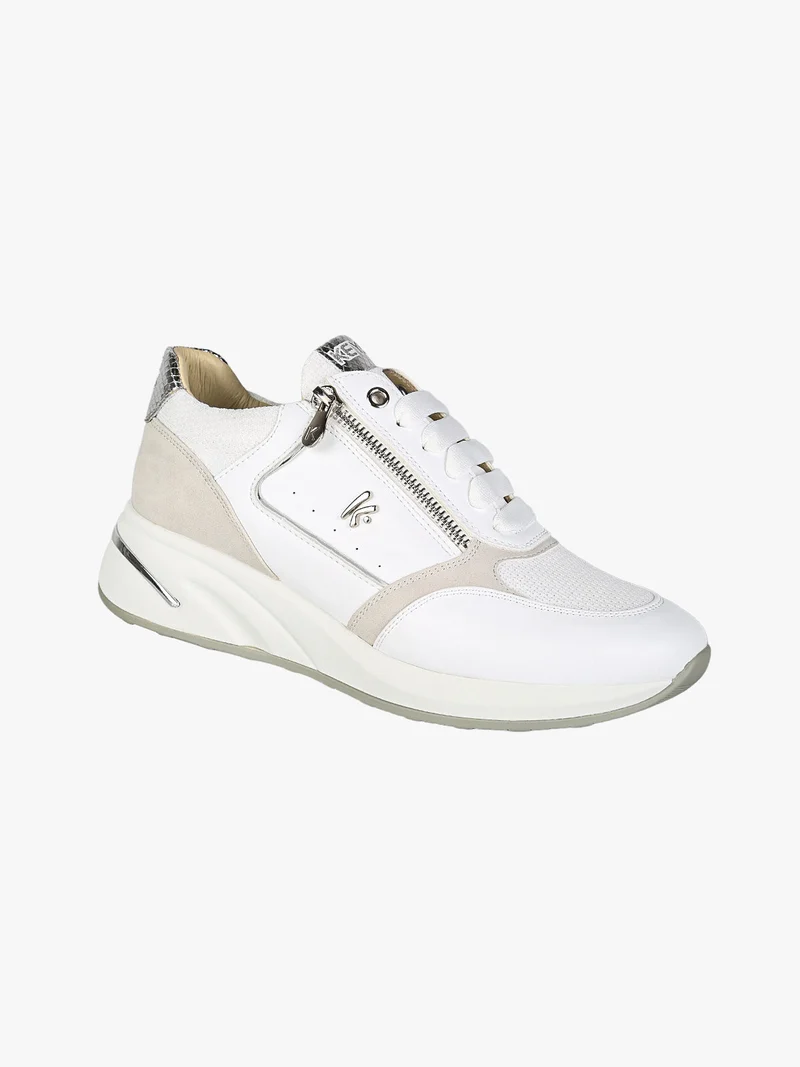 Sneakers donna con zeppa e zip - bianco