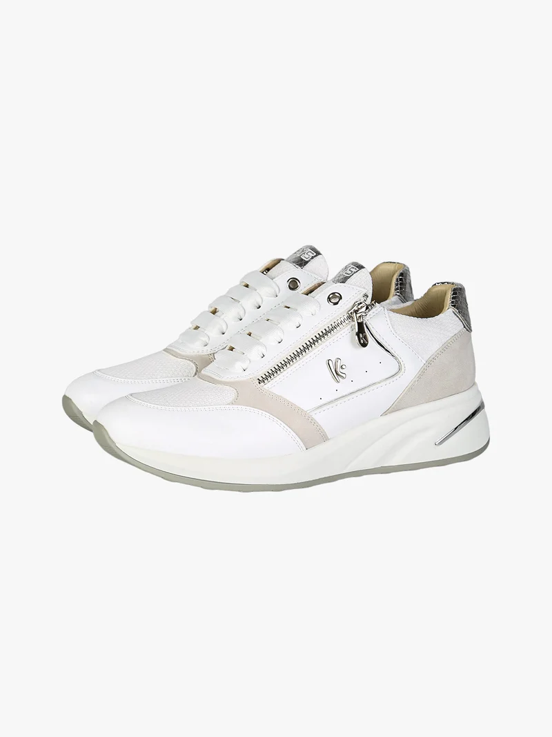 Sneakers donna con zeppa e zip - bianco