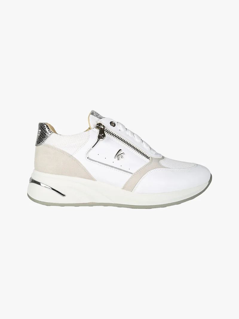 Sneakers donna con zeppa e zip - bianco