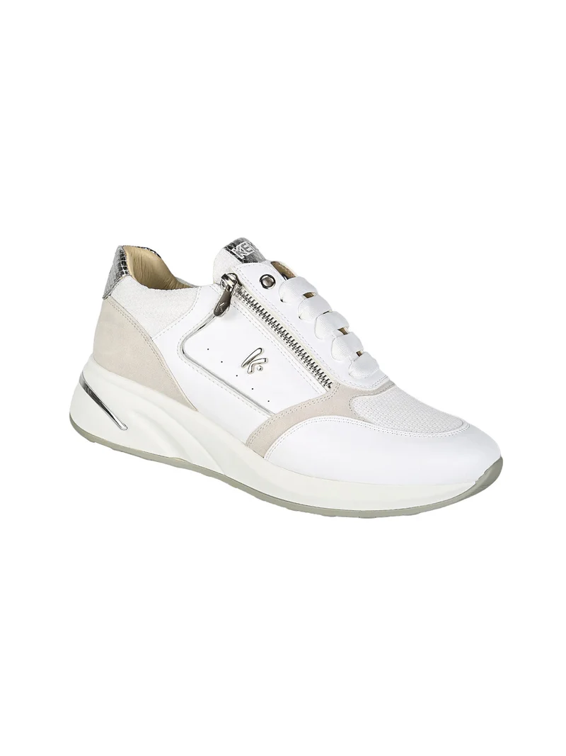 Sneakers donna con zeppa e zip - bianco