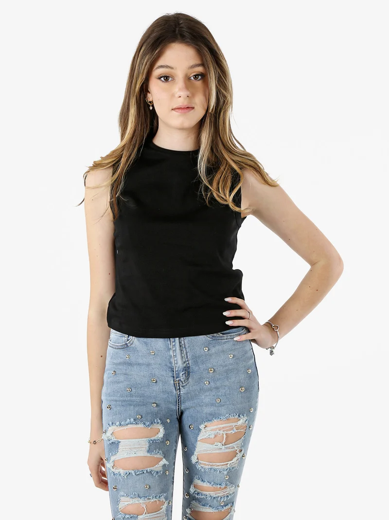 Top donna accollato in cotone - nero