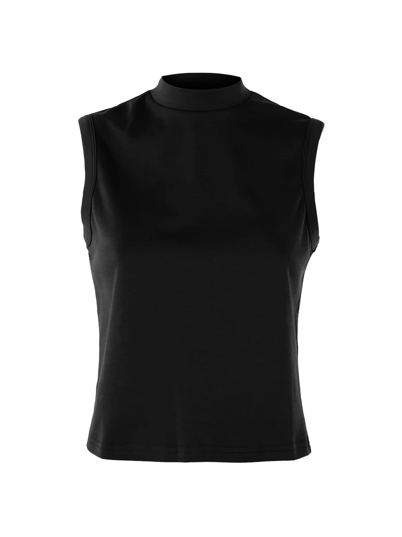 Top donna accollato in cotone - nero