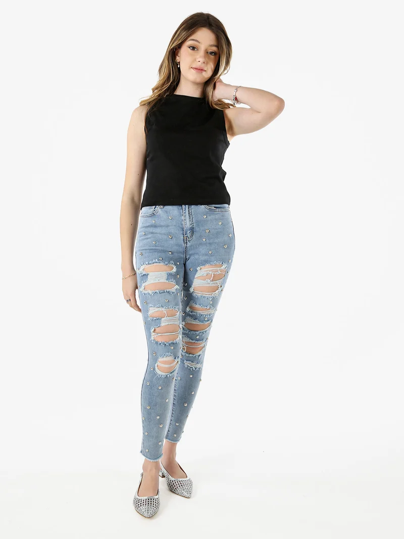 Top donna accollato in cotone - nero