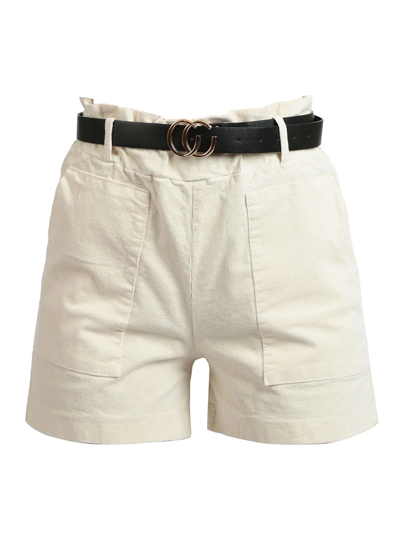 Shorts donna in velluto a vita alta - beige