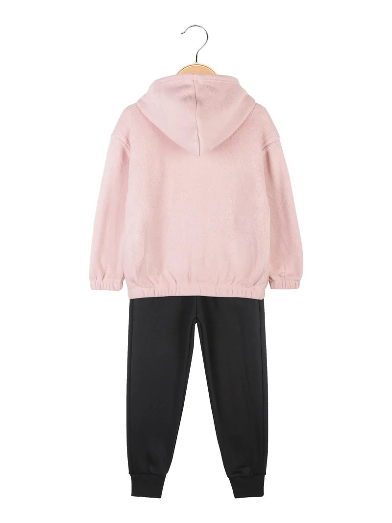 Completo tuta da bambina 2 pezzi con felpa in pile con cappuccio e zip - rosa