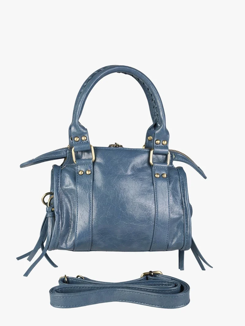 Borsa mini da donna in ecopelle con doppi manici e specchietto - blu