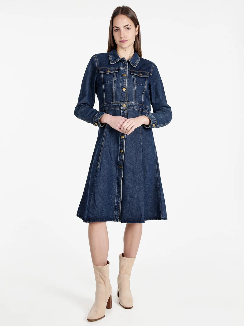 Vestito donna in denim a maniche lunghe - jeans