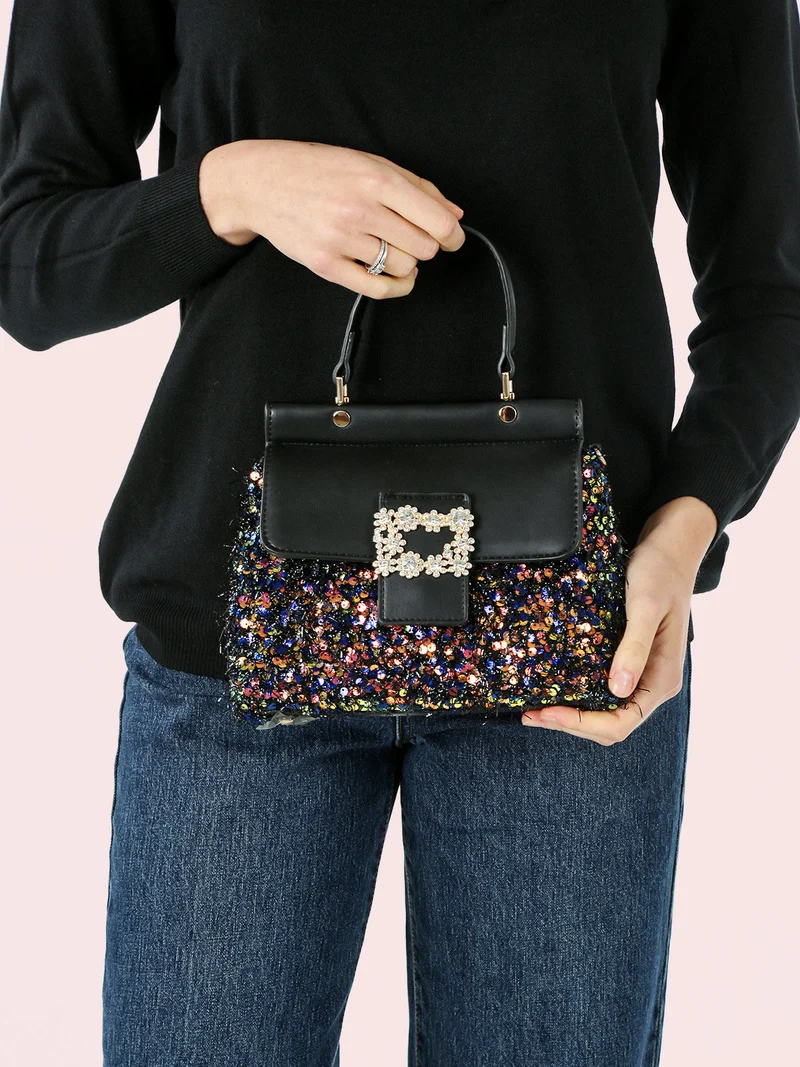 Borsa gioiello con paillettes e strass - nero