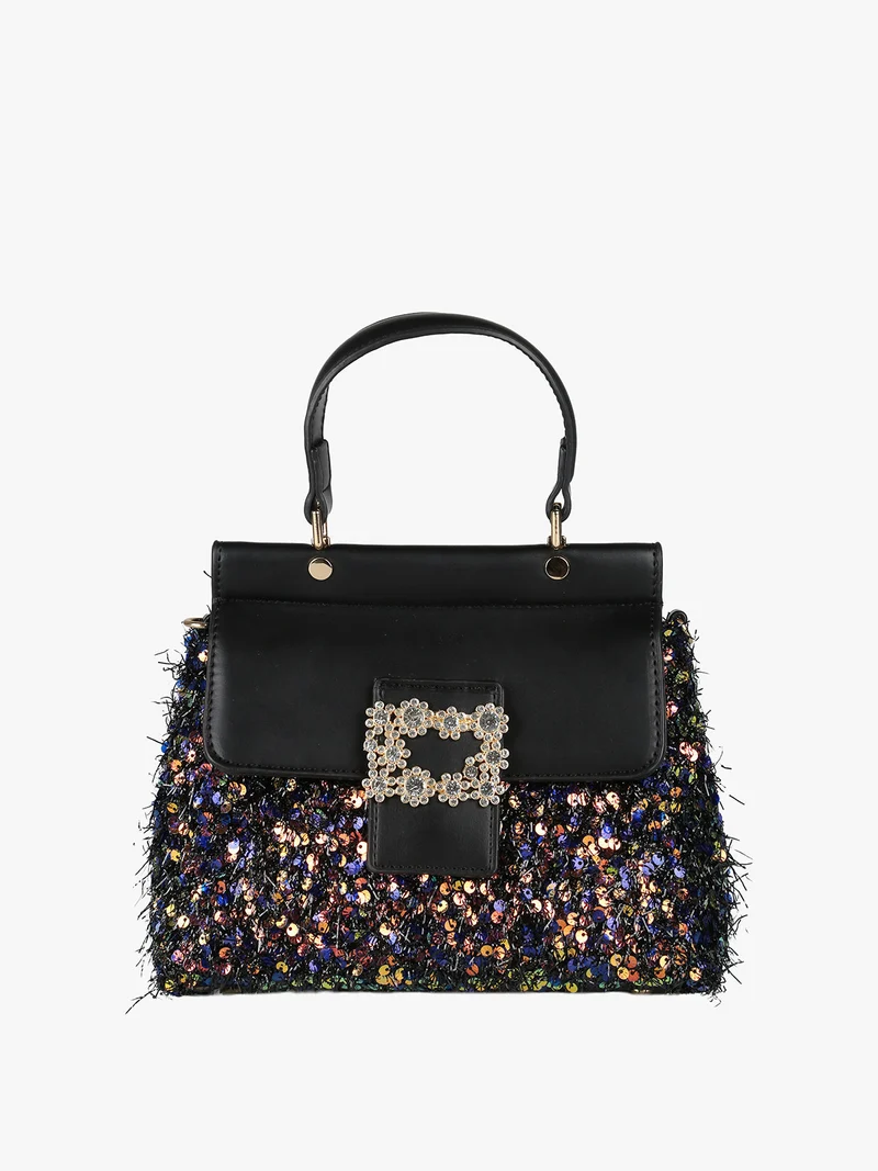 Borsa gioiello con paillettes e strass - nero