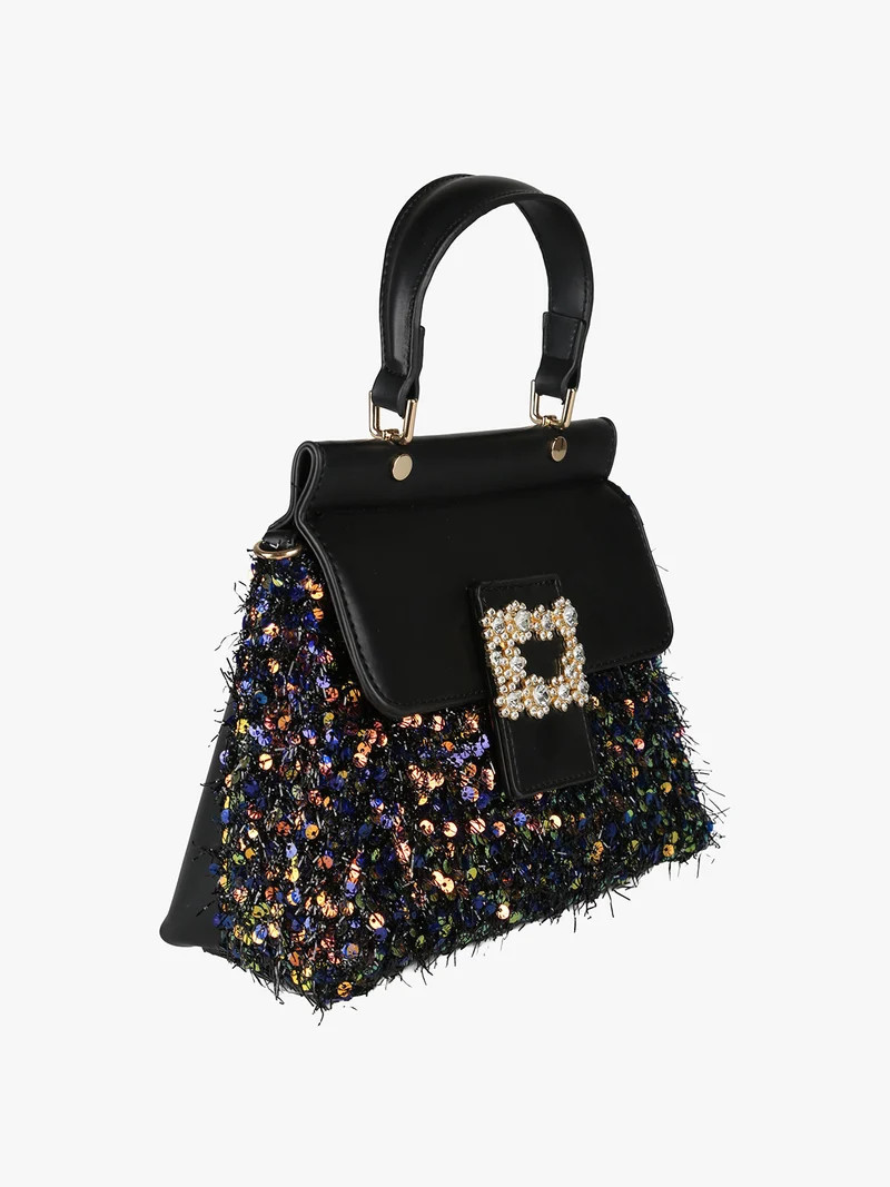 Borsa gioiello con paillettes e strass - nero
