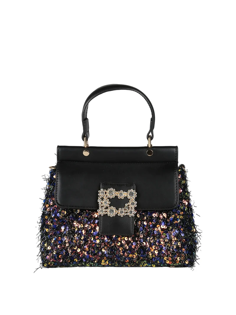 Borsa gioiello con paillettes e strass - nero