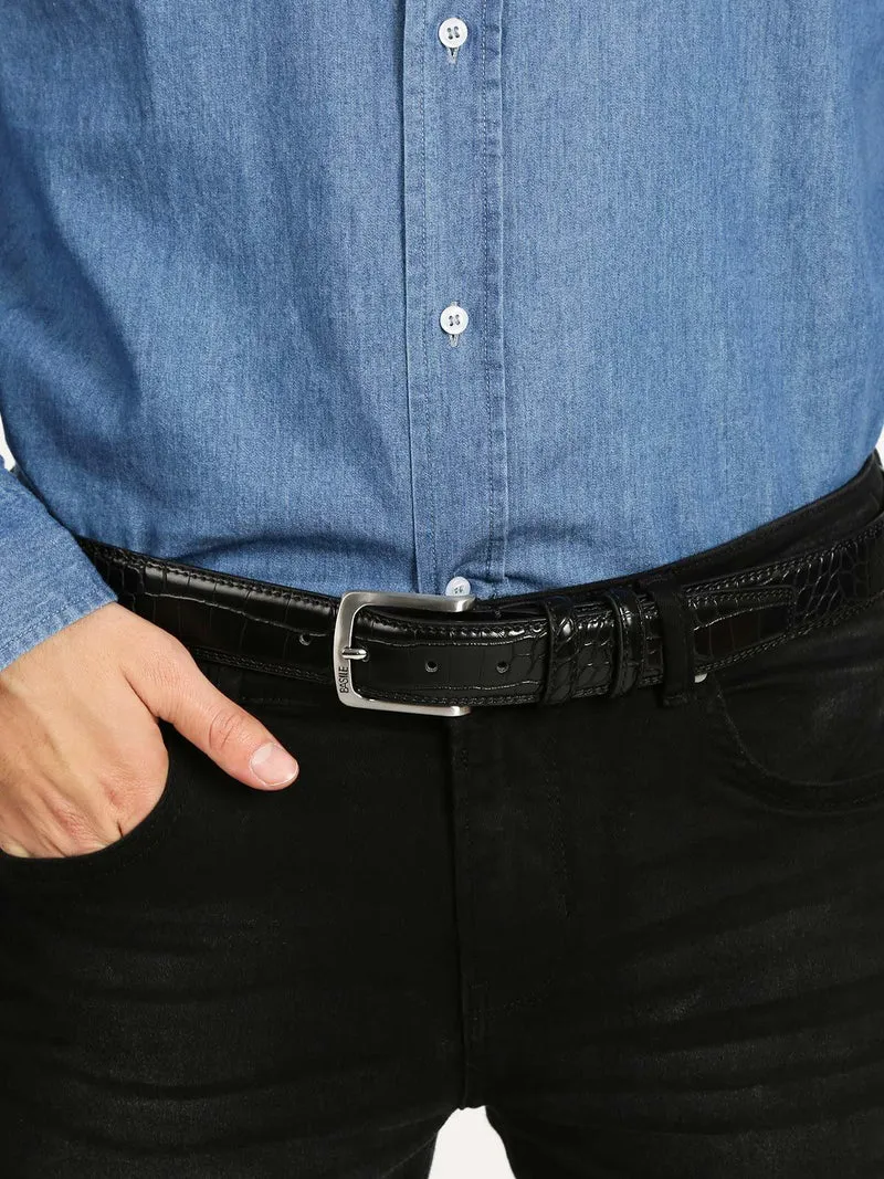 Cintura effetto coccodrillo uomo - nero
