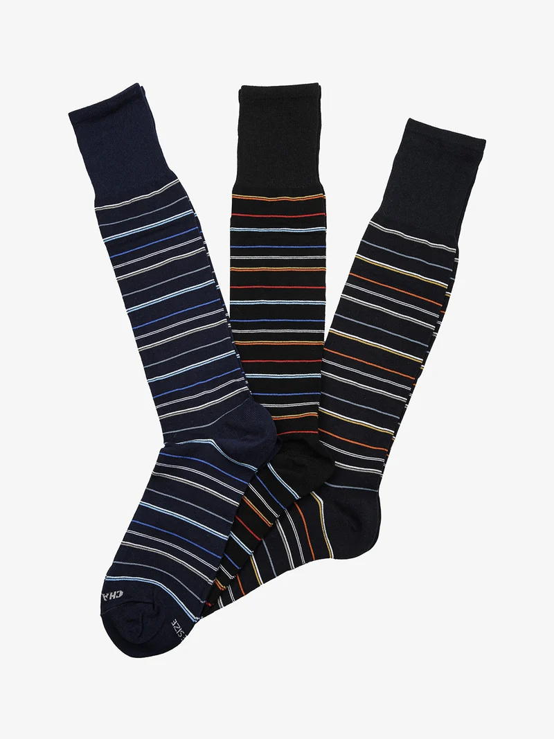 Confezione da 3 paia di calze lunghe uomo a righe - blu
