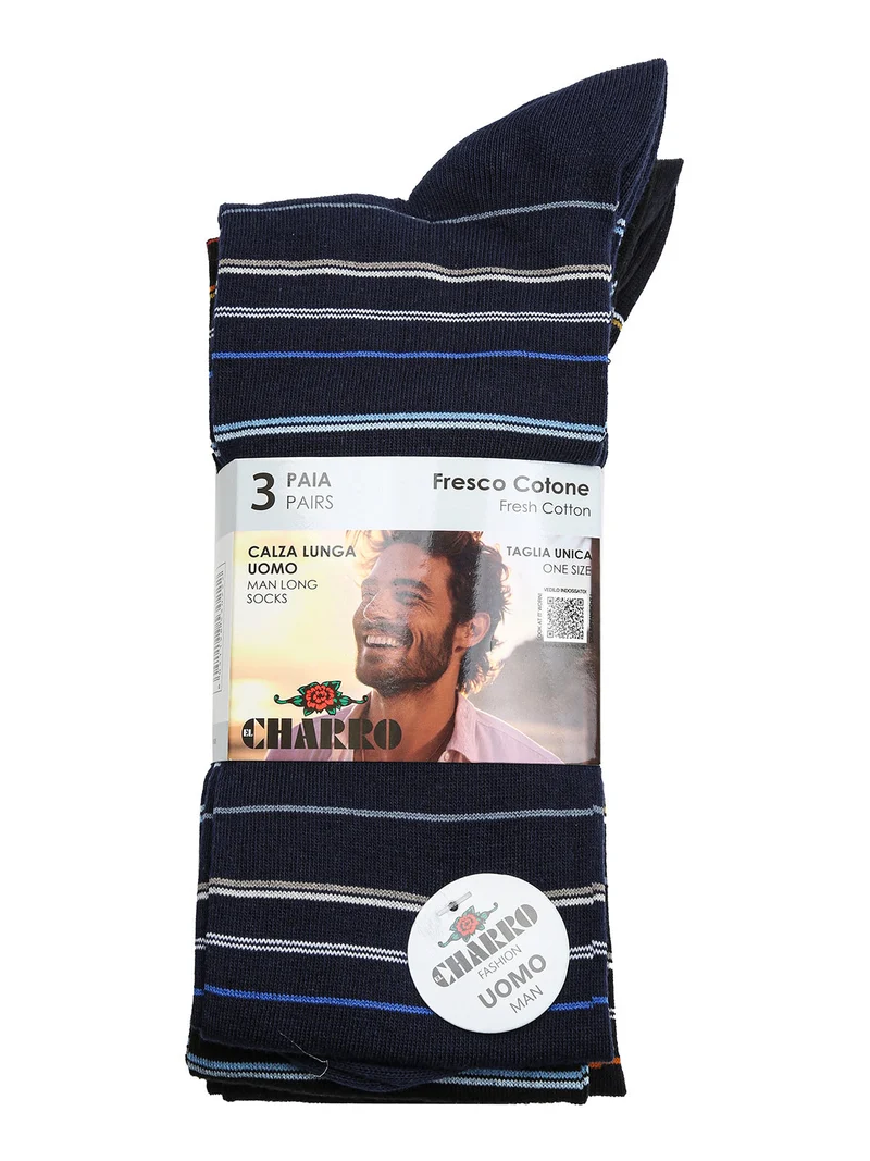 Confezione da 3 paia di calze lunghe uomo a righe - blu