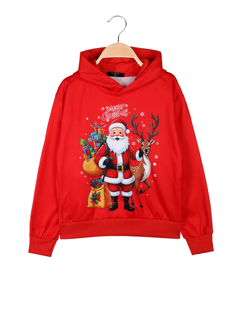 Felpa di Natale da bambini con cappuccio - rosso