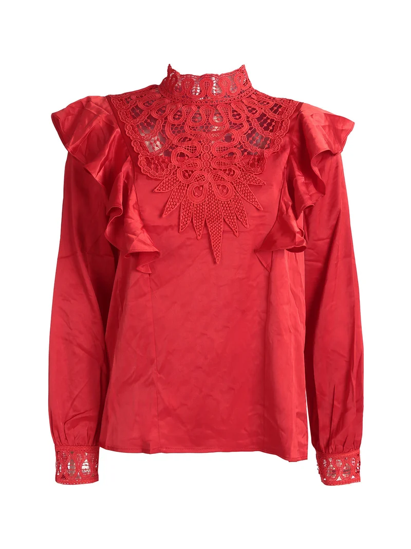 Blusa donna con inserti in macramè - rosso