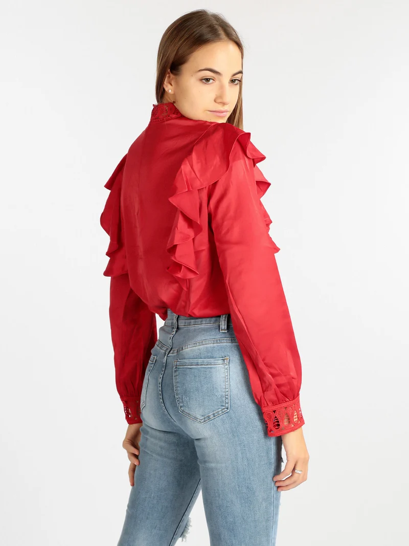Blusa donna con inserti in macramè - rosso