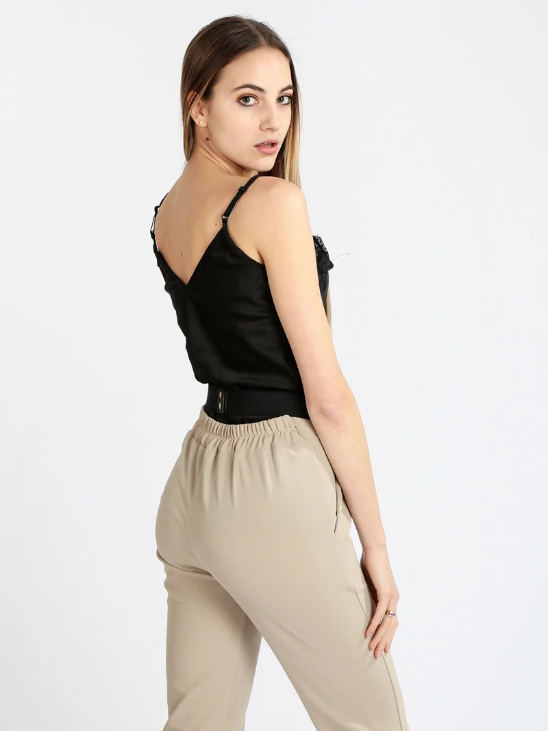 Top donna in raso con pizzo - nero
