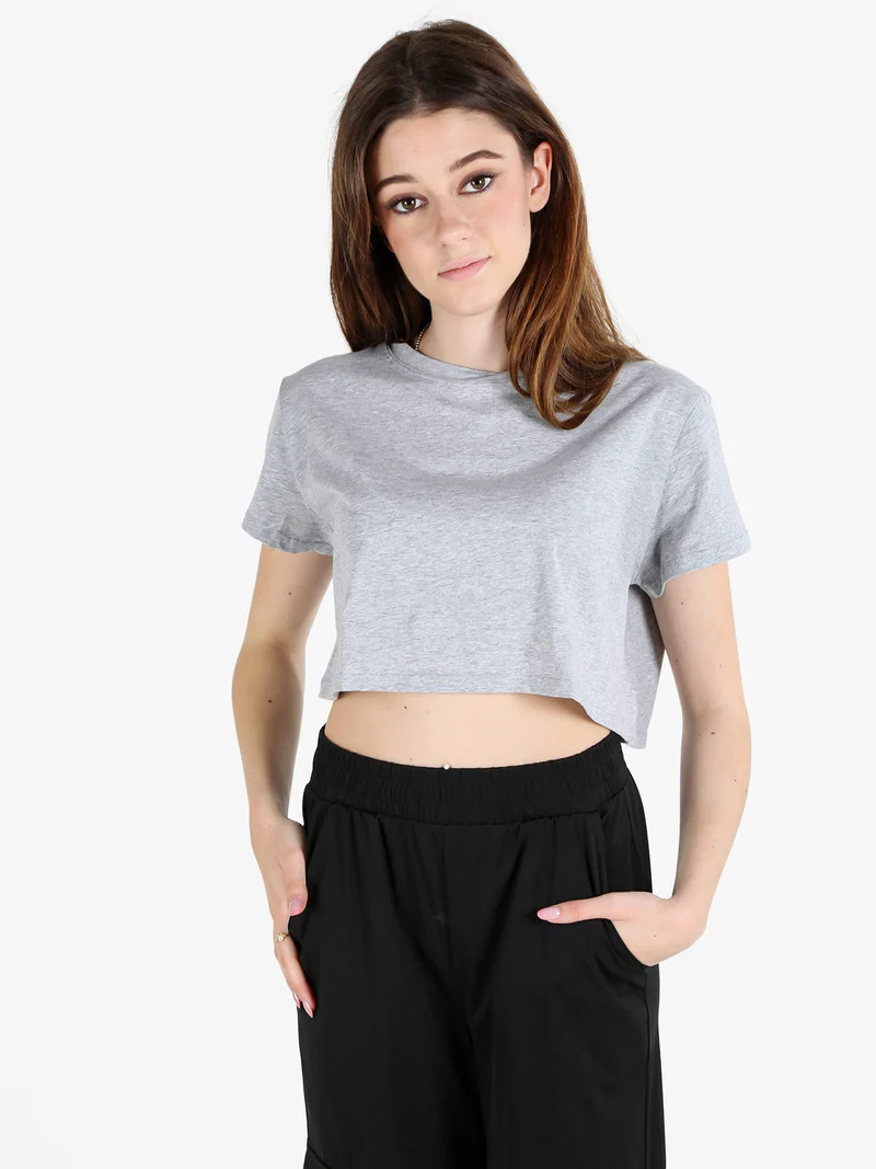 T-shirt crop da donna in cotone - grigio