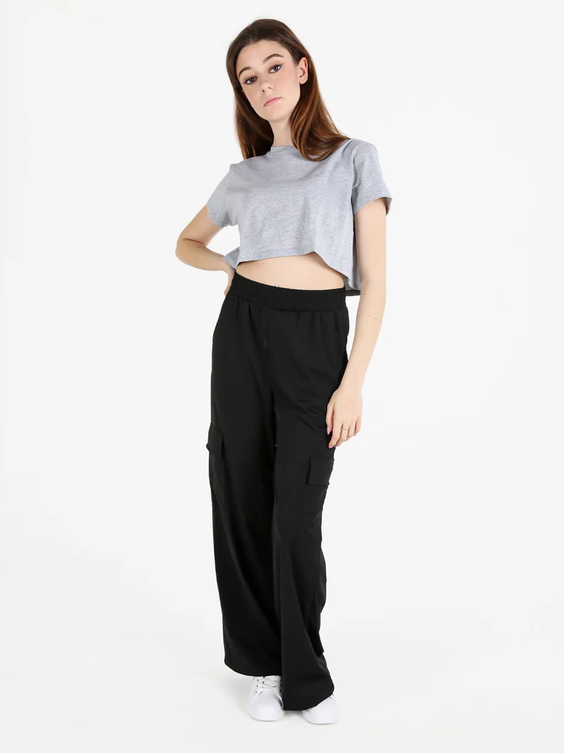 T-shirt crop da donna in cotone - grigio
